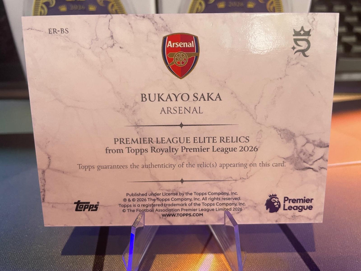 2026 Topps Royalty Premier League Elite Relics Bukayo Saka 1/1 Arsenal Match-Worn Memorabilia