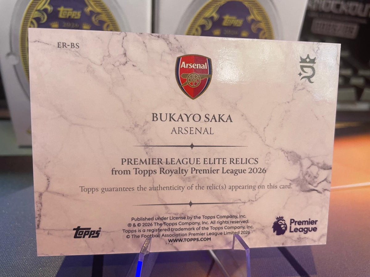 2026 Topps Royalty Premier League Elite Relics Bukayo Saka 1/1 Arsenal Match-Worn Memorabilia