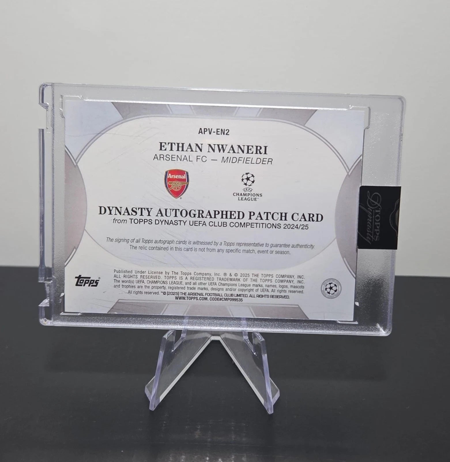 Topps Dynasty Ethan Nwaneri Rookie Patch Auto /10 Arsenal On Card Auto