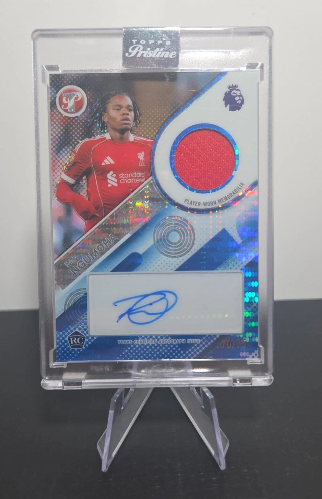 2025-26 Topps Pristine Rio Ngumoha RC Auto Patch Blue 70/75 Liverpool