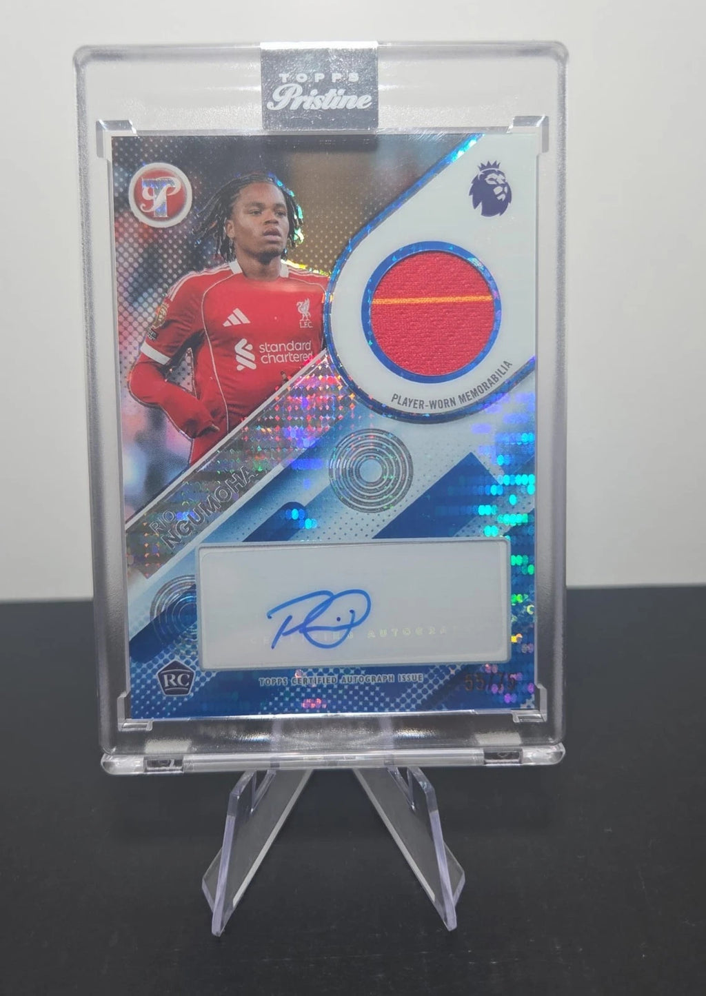 2025-26 Topps Pristine Rio Ngumoha RC Auto Patch Blue 55/75 Liverpool