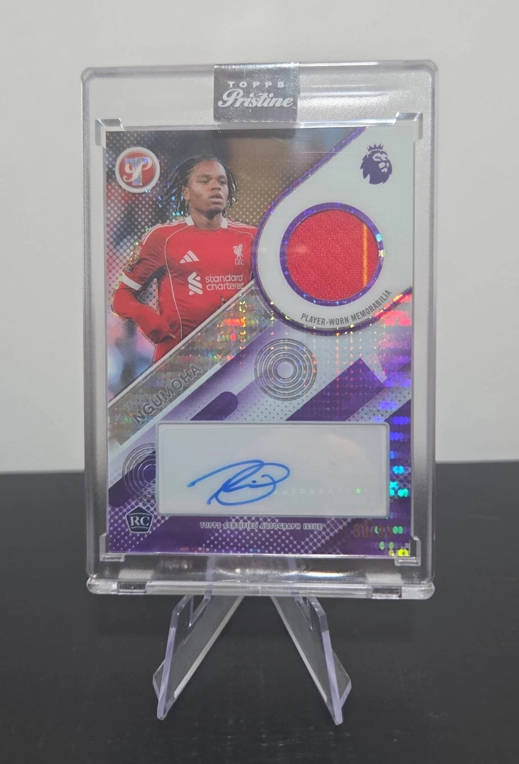 2025-26 Topps Pristine Rio Ngumoha RC Auto Patch Purple 30/99 Liverpool