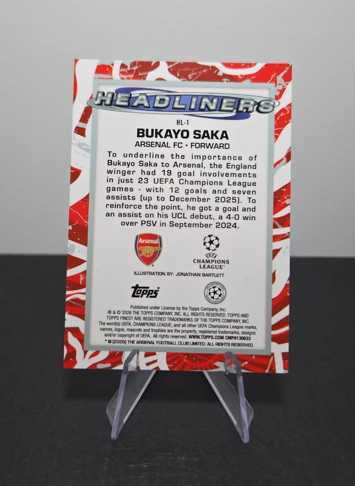 Topps Finest UCC Bukayo Saka HEADLINERS Case Hit Arsenal